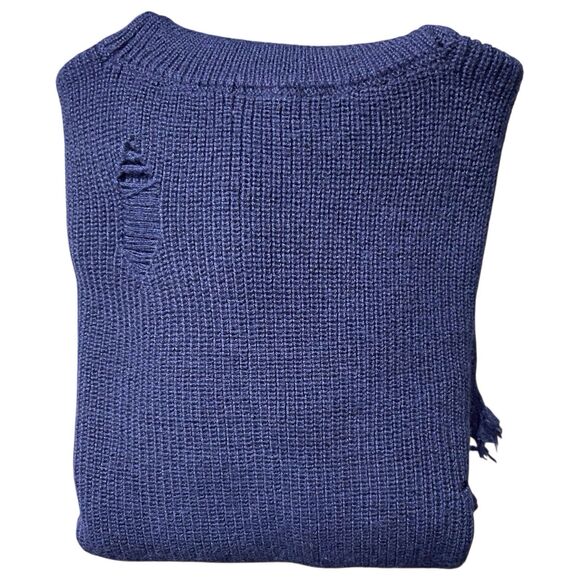 NWT LOVERS & FRIENDS Keeney Distressed Sweater Mini Dress Size M Navy Wool Blend - Picture 16 of 16